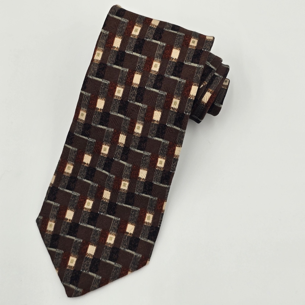 Canali‎ Tie 100% Silk Geometric Brown Rust Tan Italy 62 Long XL Luxury Necktie
